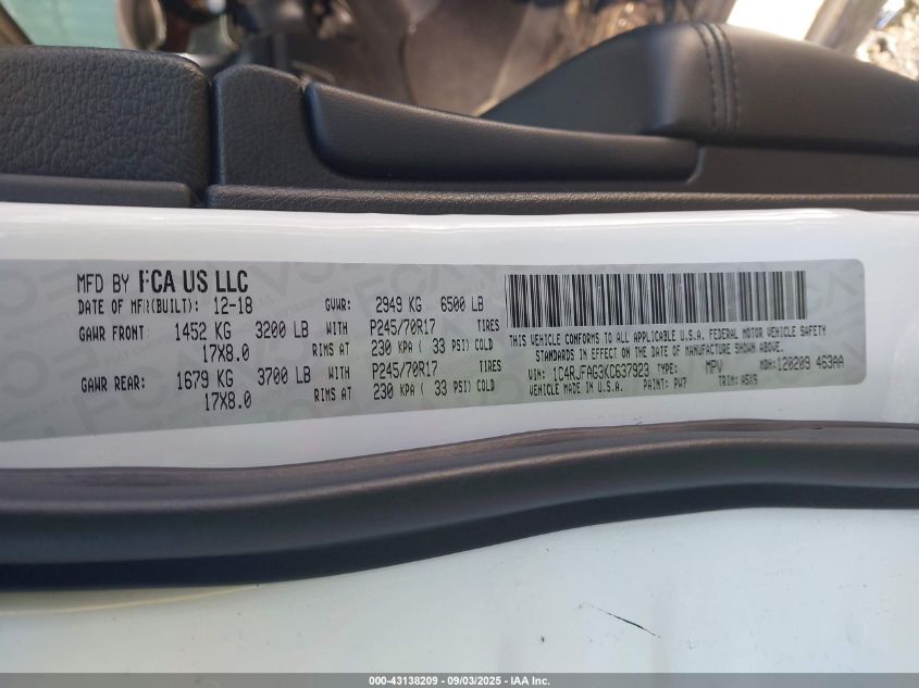 2019 Jeep Grand Cherokee Laredo E 4X4 VIN: 1C4RJFAG3KC637923 Lot: 43138209