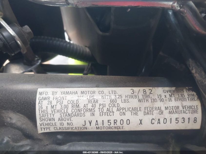1982 Yamaha Xj750 VIN: JYA15R00XCA015318 Lot: 43138368