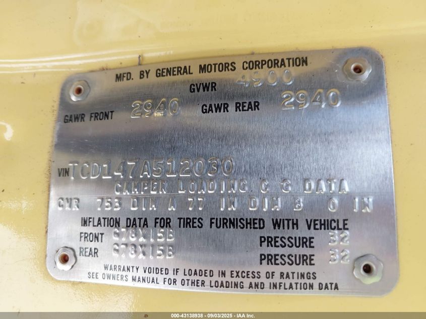 1977 GMC C15 Fenderside W/Sho VIN: TCD147A512030 Lot: 43138938