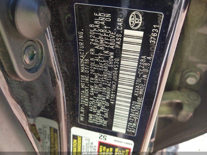 2018 TOYOTA CAMRY SE - 4T1B11HK7JU064530