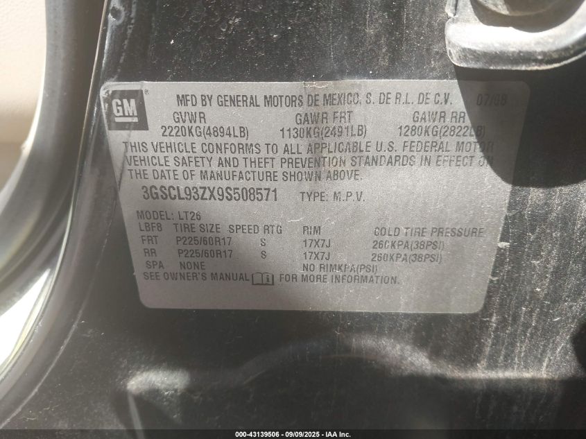 2009 Saturn Vue Hybrid 4-Cyl Base VIN: 3GSCL93ZX9S508571 Lot: 43139506