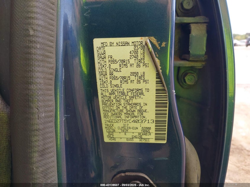 1N6ED27T5YC403713 2000 NISSAN NAVARA (FRONTIER) photo no. 9