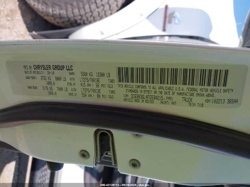 2015 Ram 3500 Tradesman VIN: 3C63R3GL4FG534215 Lot: 43139713