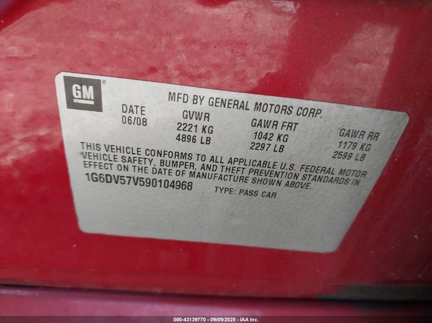 2009 Cadillac Cts Standard VIN: 1G6DV57V590104968 Lot: 43139770