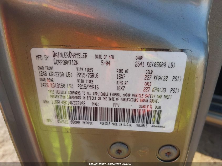 2004 Jeep Liberty Sport VIN: 1J8GL48K14W323102 Lot: 43139967