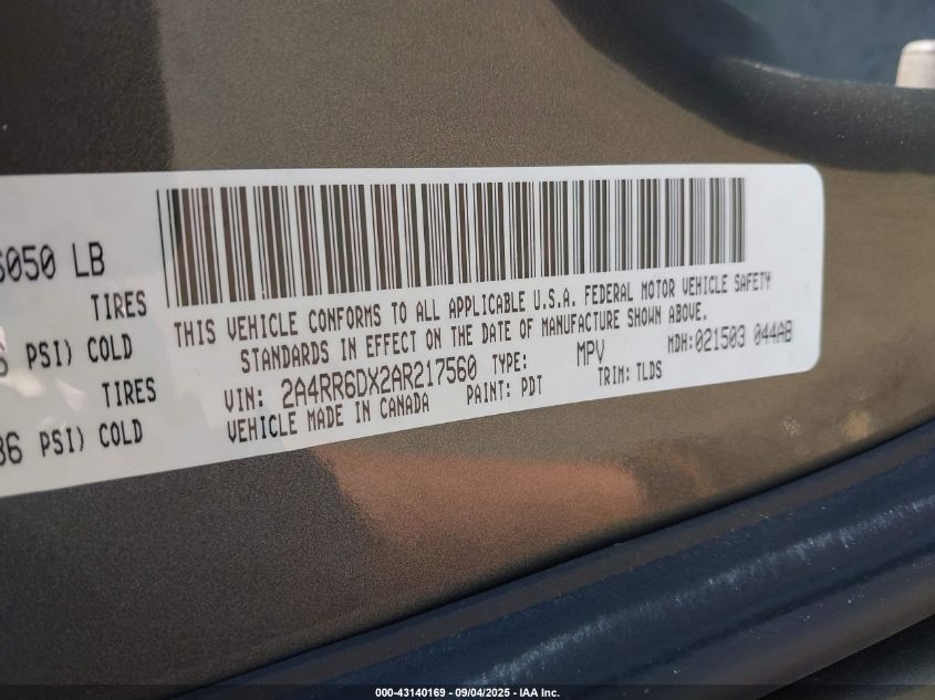 2010 Chrysler Town & Country Limited VIN: 2A4RR6DX2AR217560 Lot: 43140169