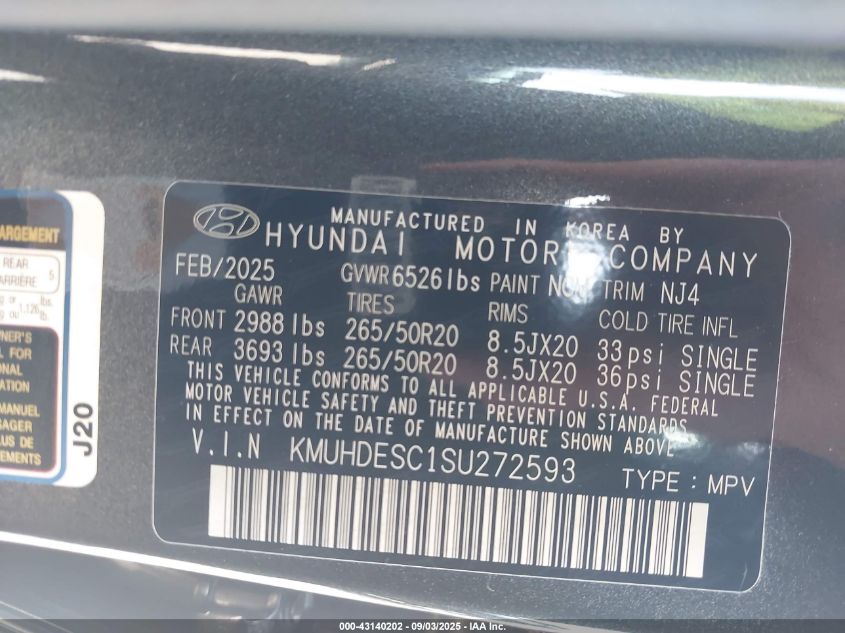 2025 Genesis Gv80 3.5T Advanced Awd VIN: KMUHDESC1SU272593 Lot: 43140202