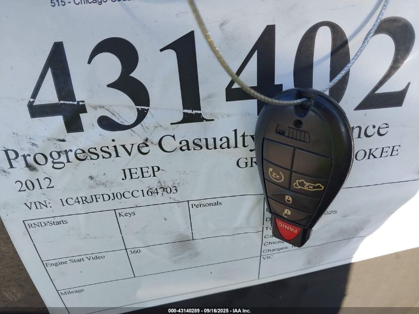 2012 Jeep Grand Cherokee Srt8 VIN: 1C4RJFDJ0CC164703 Lot: 43140289