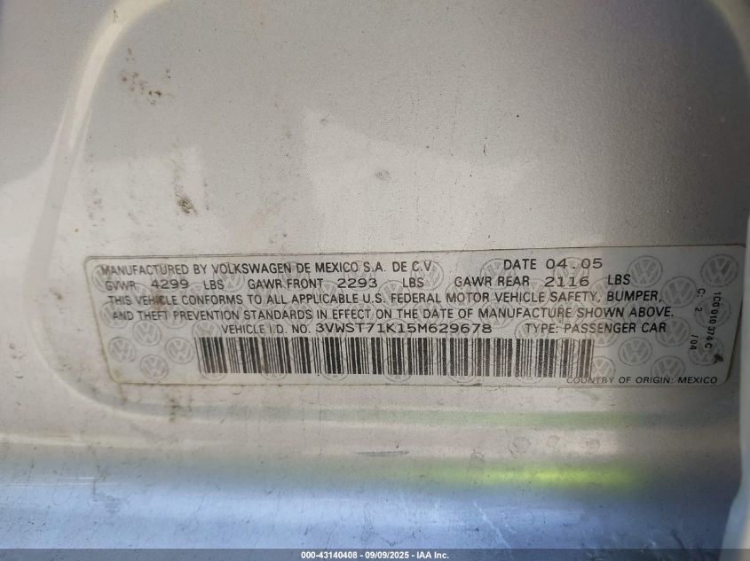 VOLKSWAGEN NEW JETTA 2005 3VWST71K15M629678 Photo 9