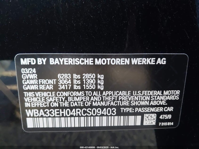 2024 BMW 740 I XDRIVE - WBA33EH04RCS09403