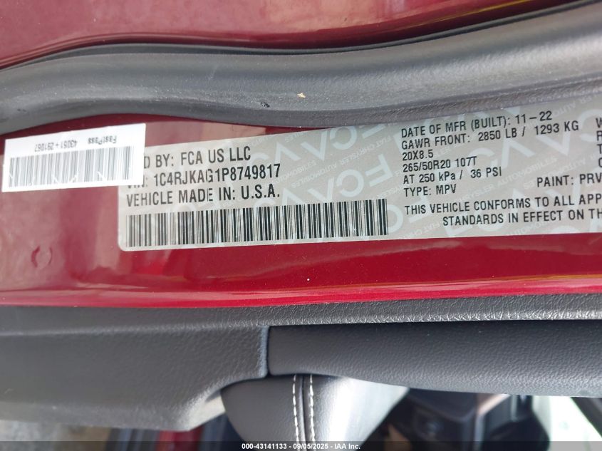 2023 Jeep Grand Cherokee L Laredo/L Altitude VIN: 1C4RJKAG1P8749817 Lot: 43141133