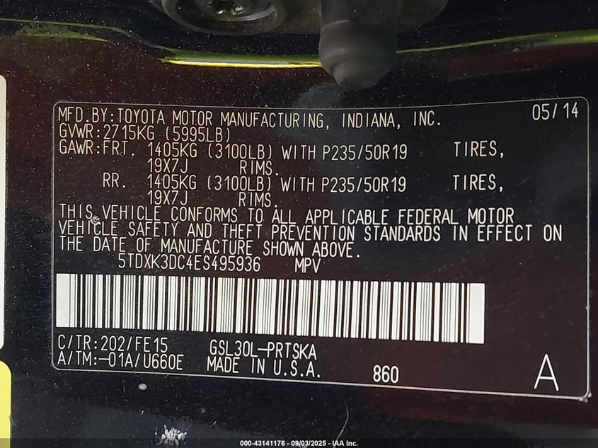 2014 TOYOTA SIENNA SPORT - 5TDXK3DC4ES495936