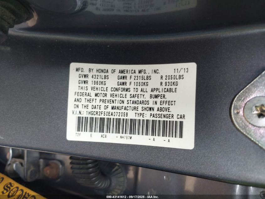 2014 Honda Accord Sport VIN: 1HGCR2F50EA072059 Lot: 43141612