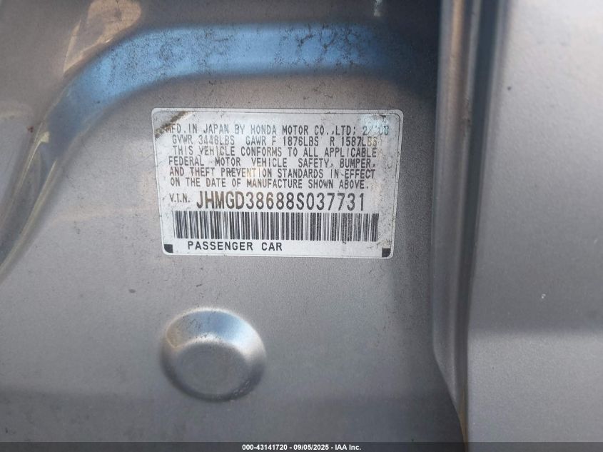 2008 Honda Fit Sport VIN: JHMGD38688S037731 Lot: 43141720