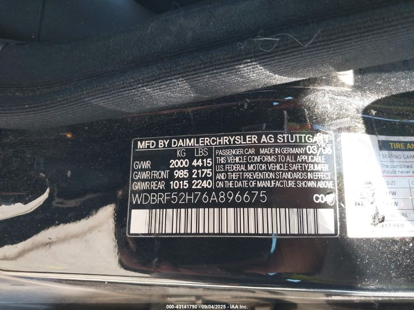2006 Mercedes-Benz C 230 Sport VIN: WDBRF52H76A896675 Lot: 43141790