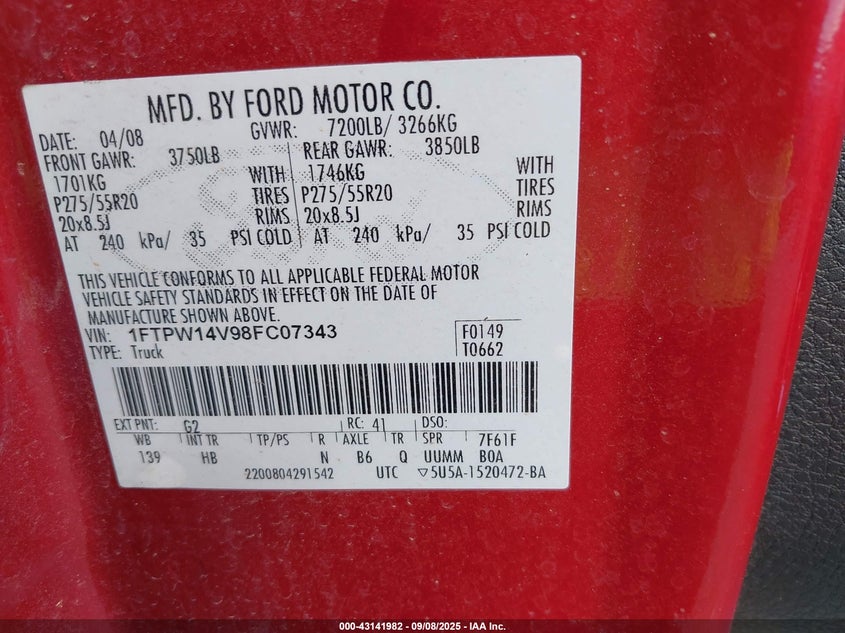 1FTPW14V98FC07343 2008 FORD F-150 photo no. 9