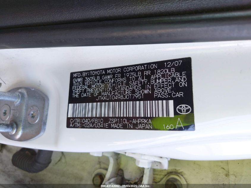 2008 Scion Xd VIN: JTKKU10498J017951 Lot: 43142062