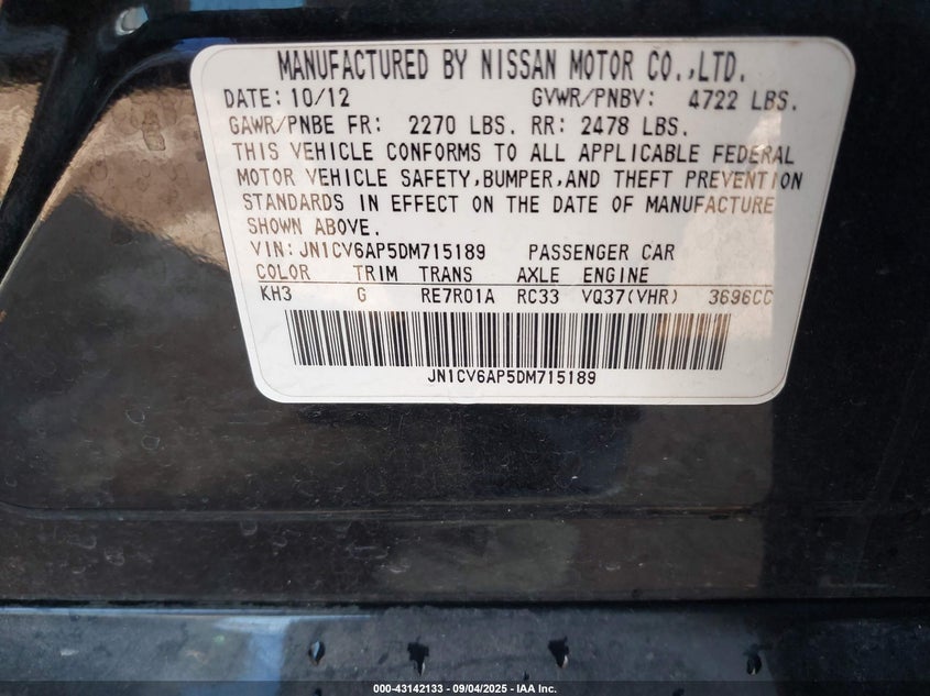 2013 INFINITI G37 JOURNEY - JN1CV6AP5DM715189