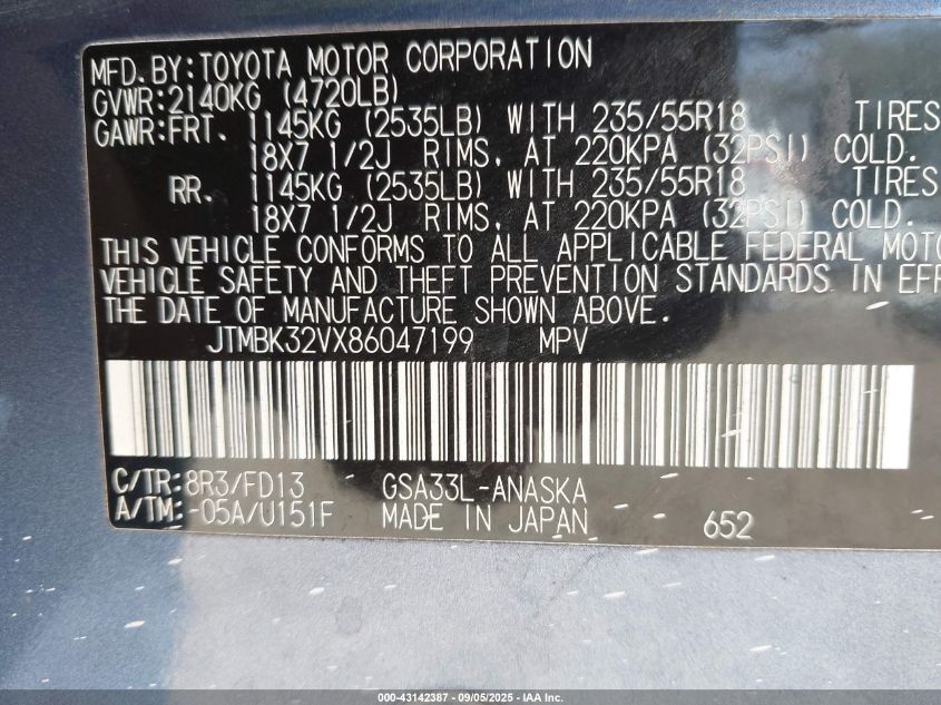 2008 Toyota Rav4 Sport V6 VIN: JTMBK32VX86047199 Lot: 43142387