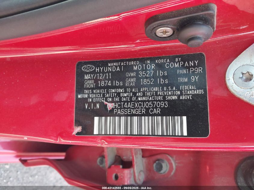 2012 Hyundai Accent Gls VIN: KMHCT4AEXCU057093 Lot: 43142555