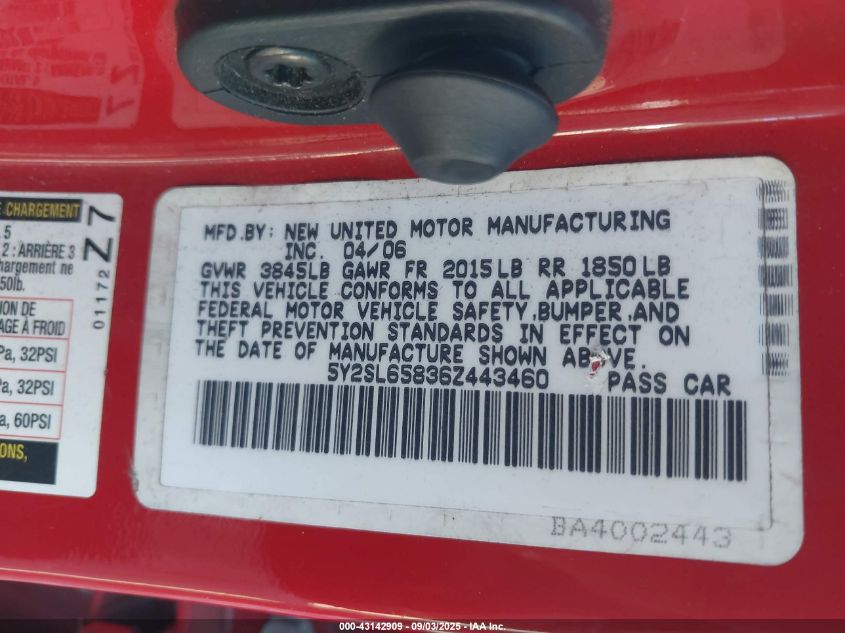 2006 Pontiac Vibe VIN: 5Y2SL65836Z443460 Lot: 43142909