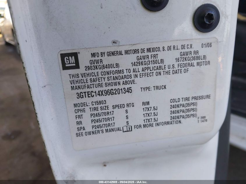 2006 GMC Sierra 1500 Work Truck VIN: 3GTEC14X96G201345 Lot: 43142989