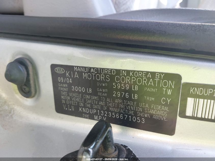 2005 Kia Sedona Ex/Lx VIN: KNDUP132356671053 Lot: 43143127