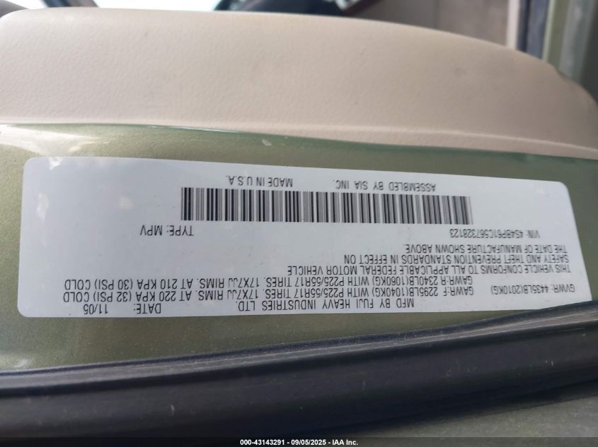 2006 Subaru Outback 2.5I/Outback 2.5I Special VIN: 4S4BP61C567328123 Lot: 43143291