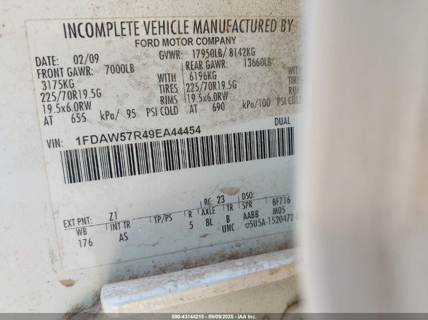 2009 Ford F-550 Chassis Lariat/Xl/Xlt VIN: 1FDAW57R49EA44454 Lot: 43144215
