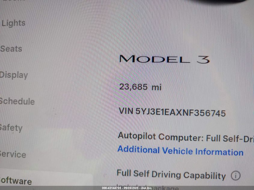 2022 Tesla Model 3 Rear-Wheel Drive VIN: 5YJ3E1EAXNF356745 Lot: 43144705