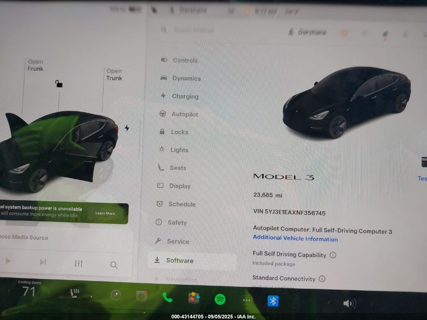 2022 Tesla Model 3 Rear-Wheel Drive VIN: 5YJ3E1EAXNF356745 Lot: 43144705