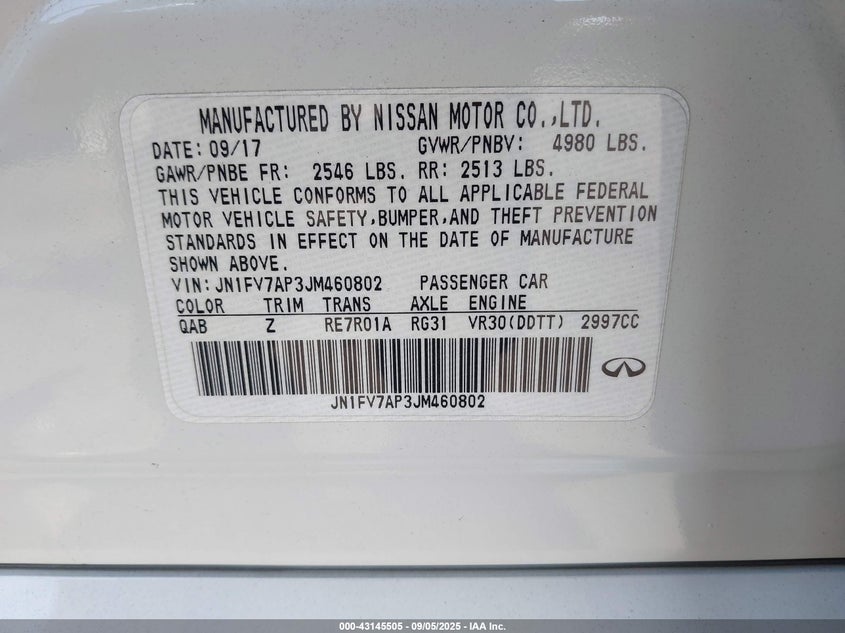 2018 INFINITI Q50 3.0T RED SPORT 400 - JN1FV7AP3JM460802