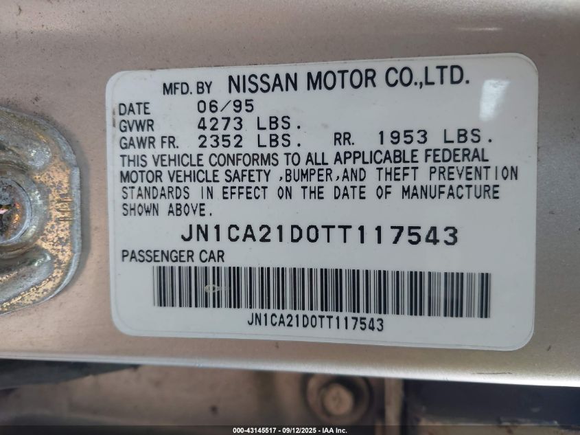 1996 Nissan Maxima Gle/Gxe/Se VIN: JN1CA21D0TT117543 Lot: 43145517