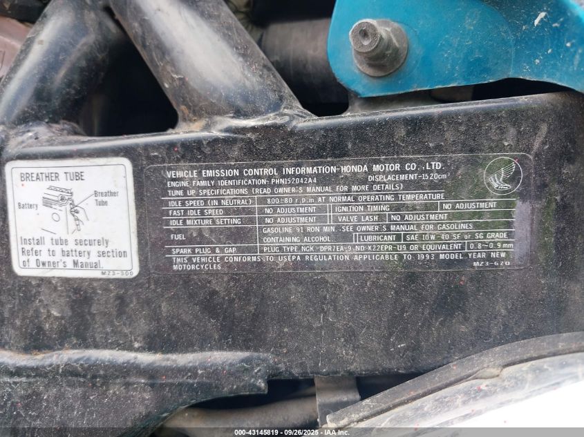 1993 Honda Gl1500 Se VIN: 1HFSC2231PA501816 Lot: 43145819