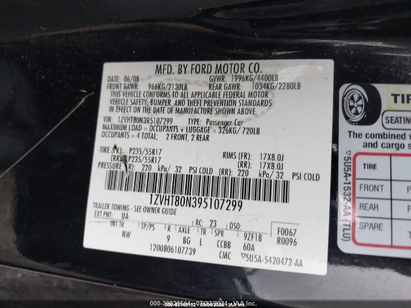 2009 Ford Mustang VIN: 1ZVHT80N395107299 Lot: 43146152