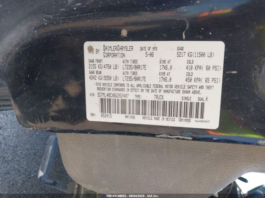 2006 Dodge Ram 3500 Slt/Sport VIN: 3D7ML48CX6G262407 Lot: 43146652