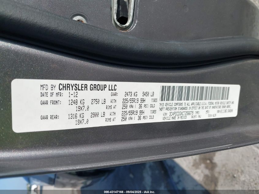 2012 Dodge Journey Crew VIN: 3C4PDCDGXCT256679 Lot: 43147166