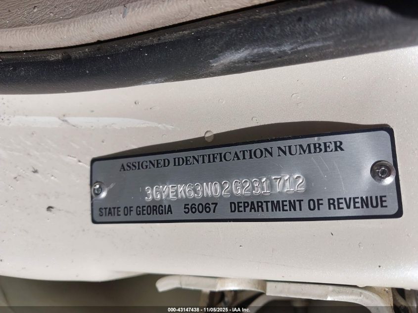 2002 Cadillac Escalade Ext Standard VIN: 3GYEK63N02G231712 Lot: 43147438