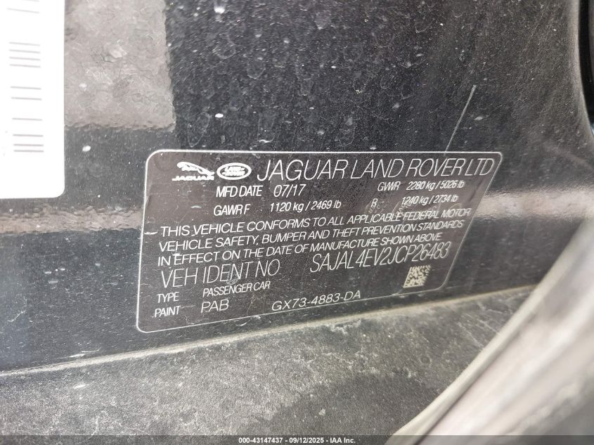 2018 Jaguar Xe 35T R-Sport VIN: SAJAL4EV2JCP26483 Lot: 43147437