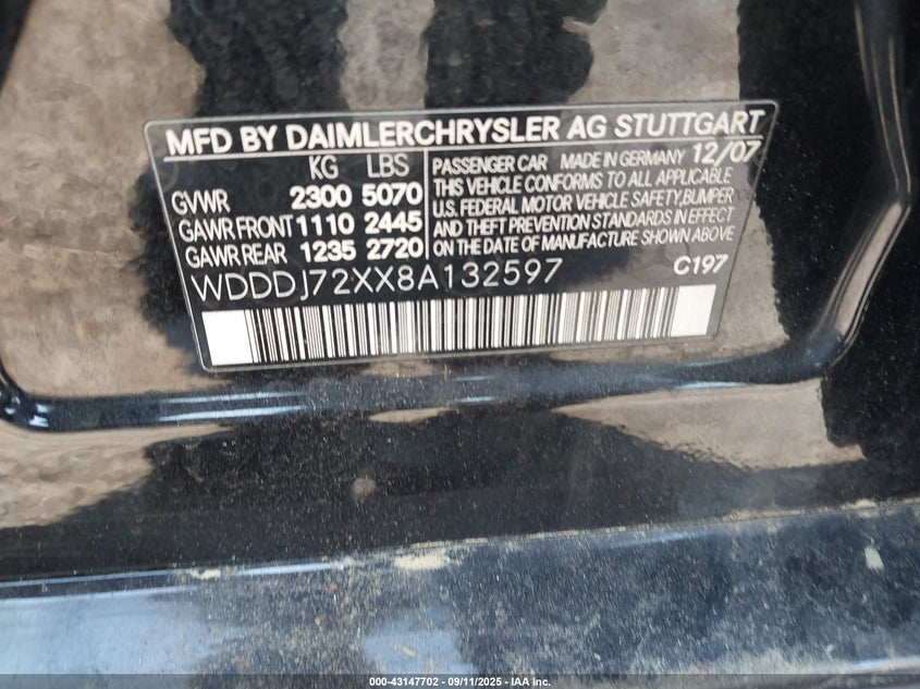 2008 Mercedes-Benz Cls 550 VIN: WDDDJ72XX8A132597 Lot: 43147702