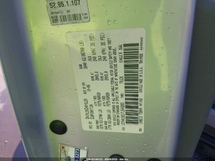 2007 Dodge Ram 1500 Slt VIN: 1D7HA18217J543265 Lot: 43148123