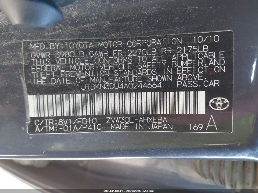 2010 Toyota Prius Ii VIN: JTDKN3DU4A0244664 Lot: 43148411
