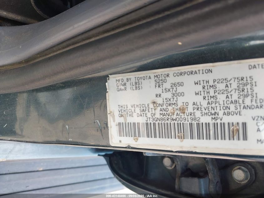 1998 Toyota 4Runner Sr5 V6 VIN: JT3GN86R9W0091982 Lot: 43148466