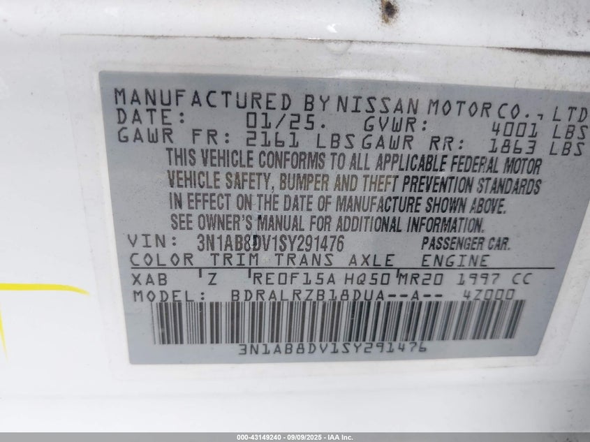 2025 NISSAN SENTRA SR - 3N1AB8DV1SY291476