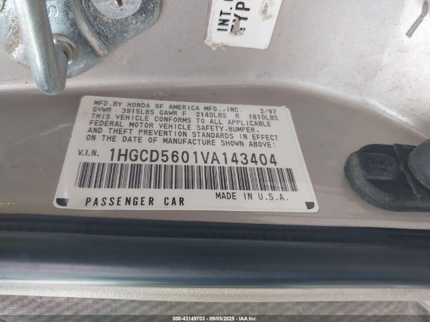 1997 Honda Accord Se VIN: 1HGCD5601VA143404 Lot: 43149703