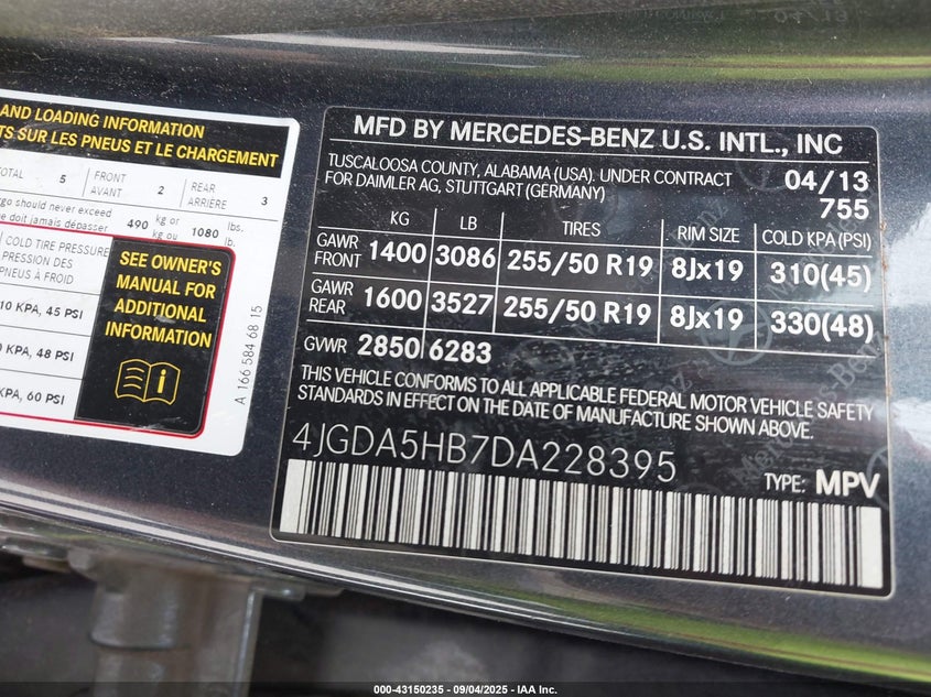 2013 MERCEDES-BENZ ML 350 4MATIC - 4JGDA5HB7DA228395