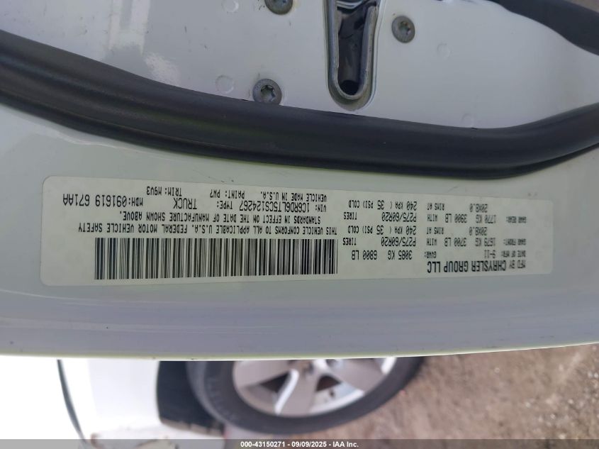 2012 Ram 1500 Slt VIN: 1C6RD6LT5CS124267 Lot: 43150271
