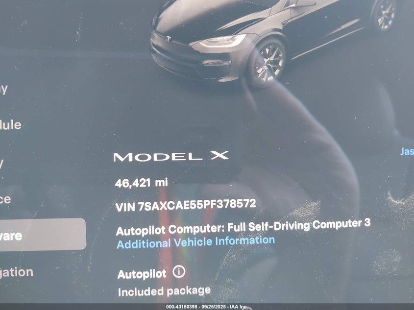 2023 Tesla Model X Dual Motor All-Wheel Drive/Standard Range VIN: 7SAXCAE55PF378572 Lot: 43150398