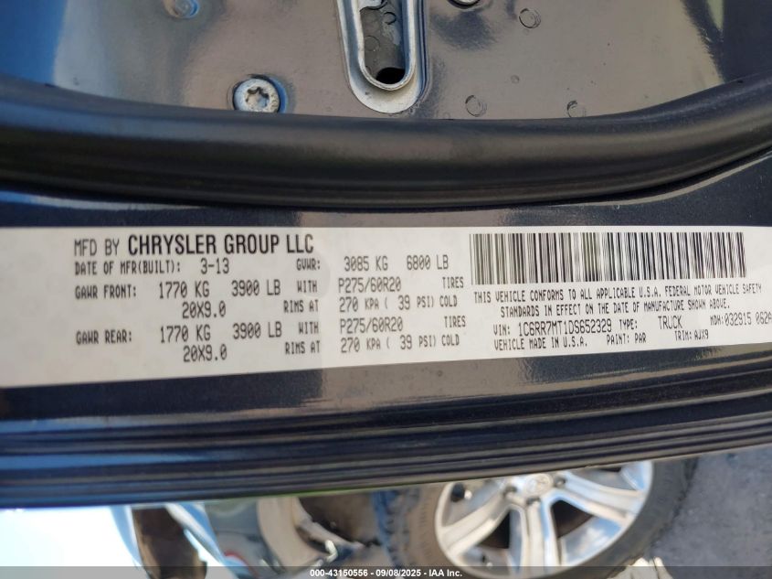 2013 Ram 1500 Sport VIN: 1C6RR7MT1DS652329 Lot: 43150556