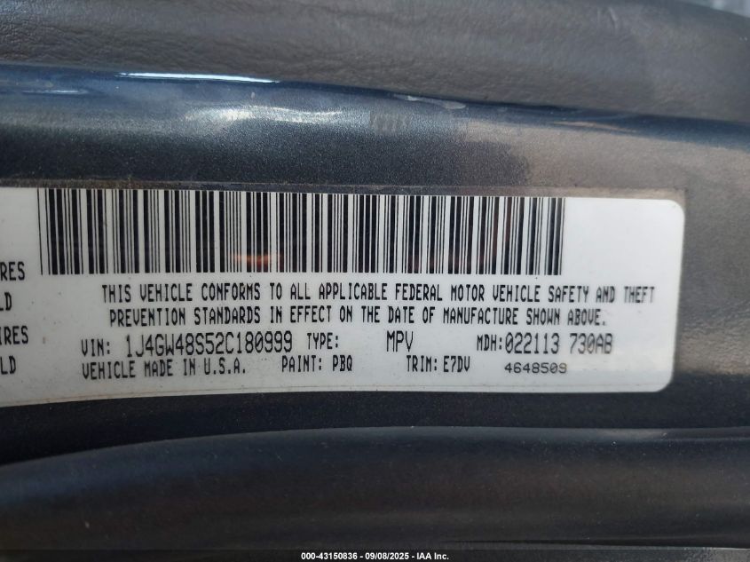 2002 Jeep Grand Cherokee Laredo VIN: 1J4GW48S52C180999 Lot: 43150836